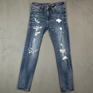 American Eagle Jeans Mens 29x32 Next Level Stretch Skinny Distressed Dark Wash‎